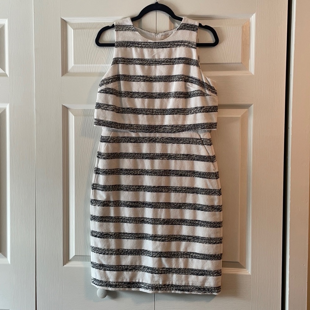 JCrew Black and White Striped tweed dress